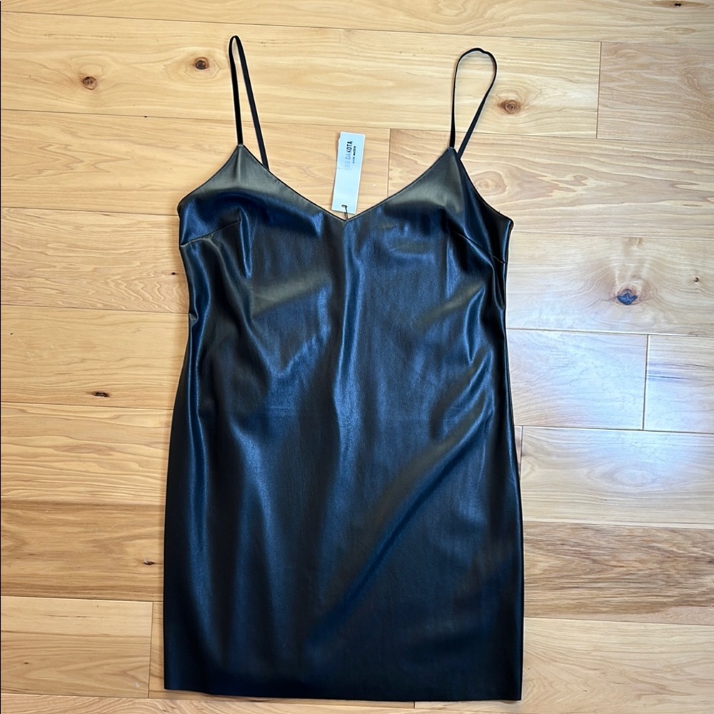NWT BB Dakota Black Faux Leather Stretchy Dress | Size Medium